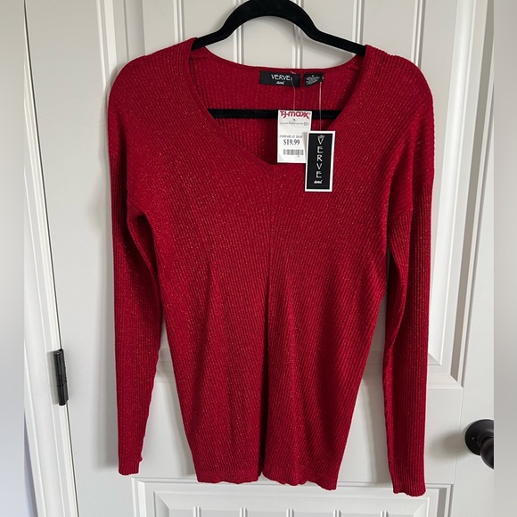 Verve Ami Red Glittery long sleeve top NWT Christmas - Picture 1 of 6